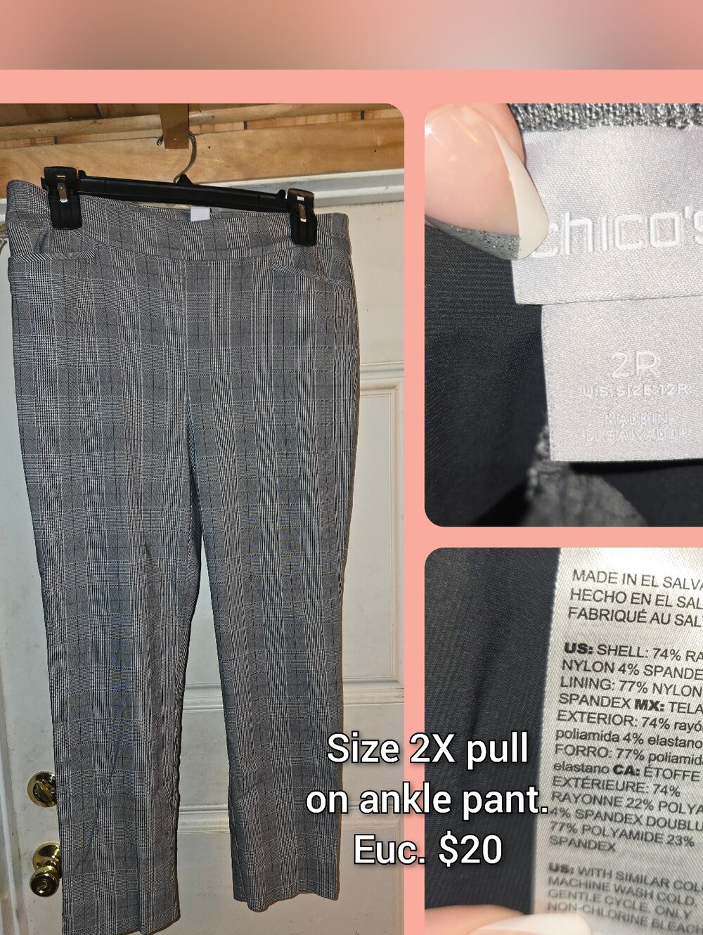Chico's Gray Plaid Pull-On Cropped Pants